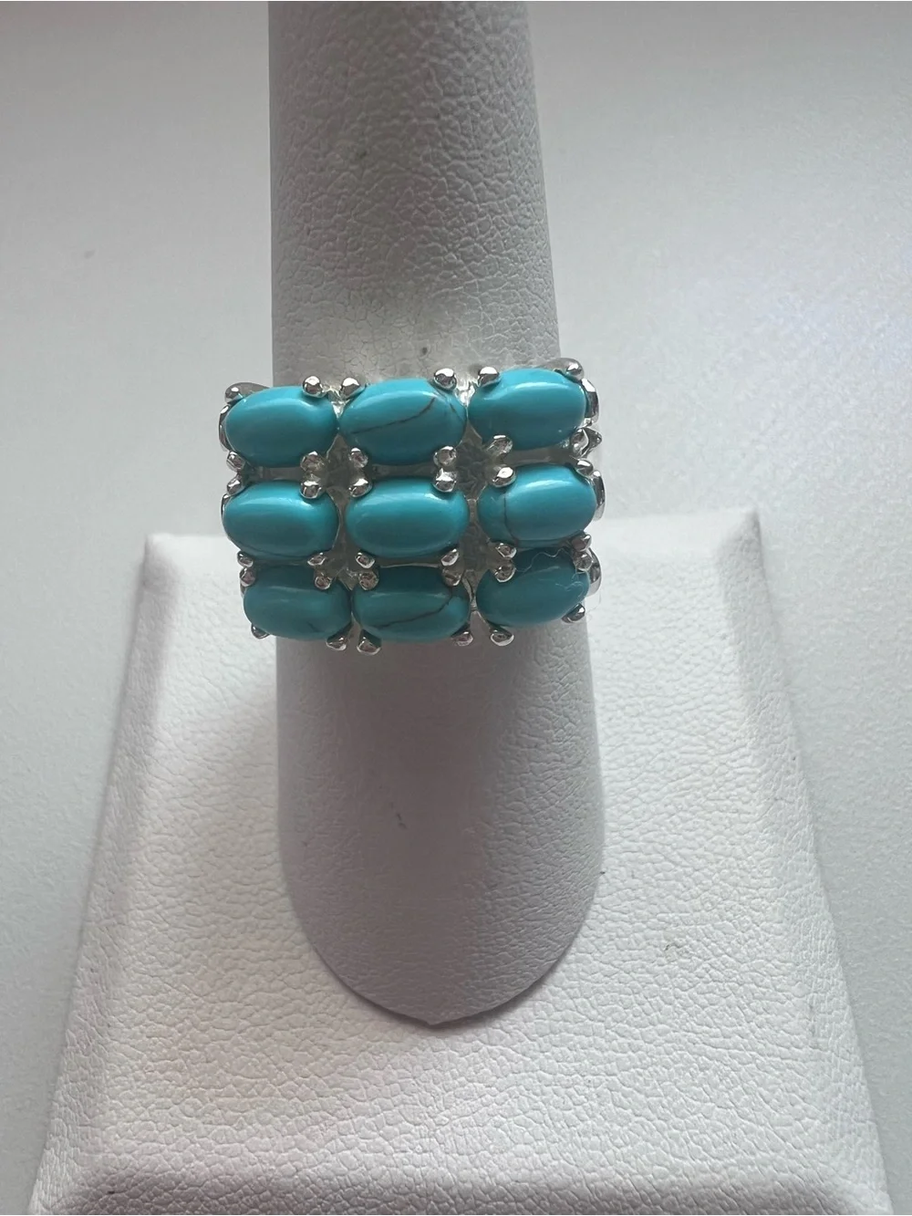 Vintage Sterling Silver 9 Stone Turquoise Cluster Ring Size 8